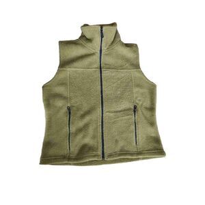 90s Olive Green Fuzzy Crooped Zip Up Vest MSport Medium Winter Fall Green